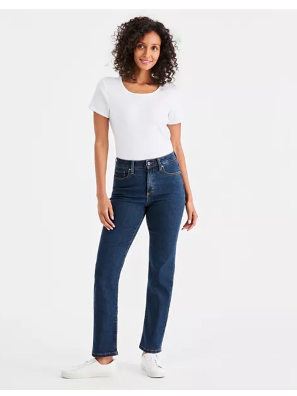 Style & Co. High-Rise Straight Jeans in Dark Blue Wash